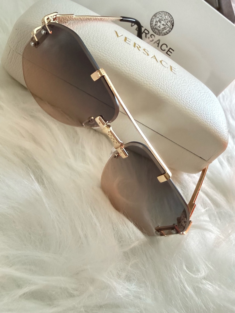 Versace Women's Rimless Gold Sunglasses - Brown Gradient Lenses - Picture 8 of 8